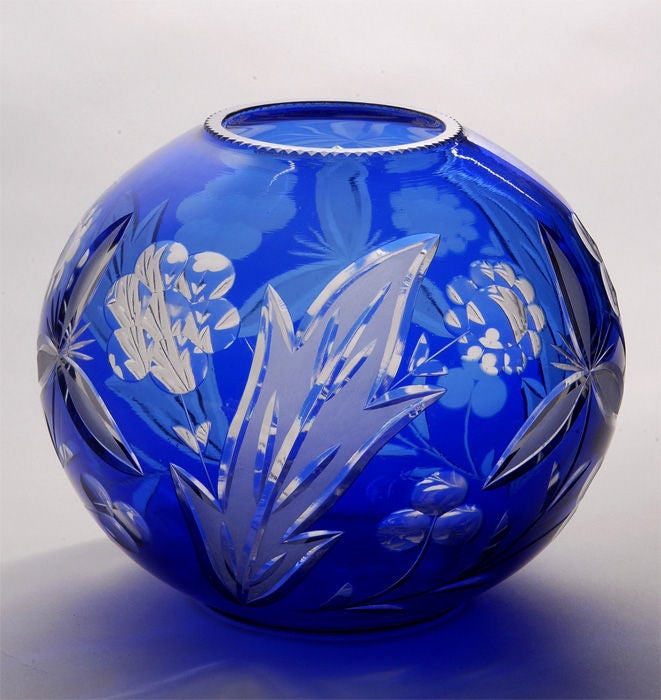 Blue and clear cut and etched glass
Czech, c.1940
