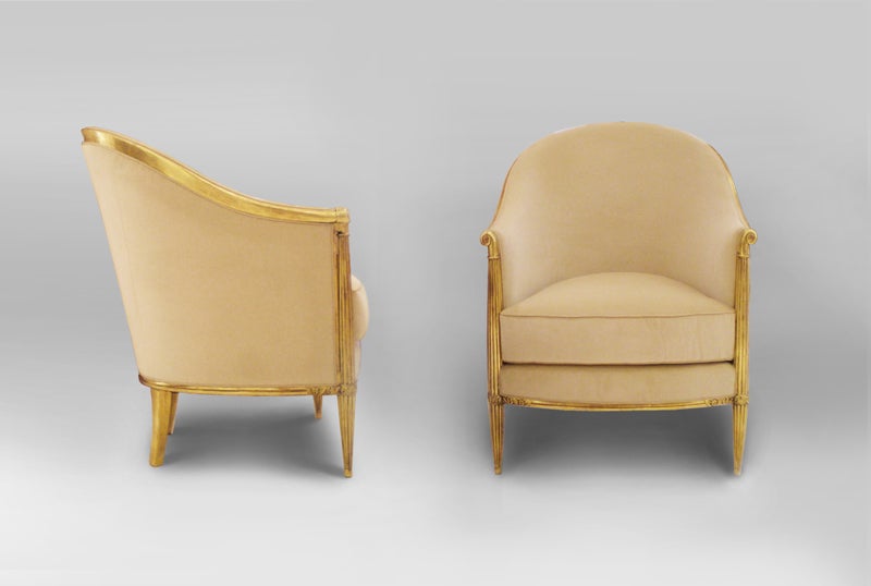 French A pair of Art Deco bergeres in the manner of Maurice Dufrene