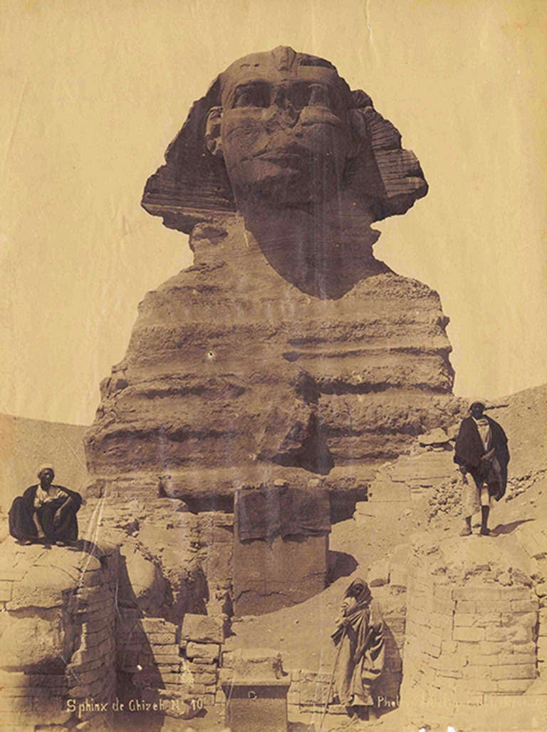 A series of photographs of ancient Egypt. 
First image: Karnak, Avenue of Rams and Pylon of Ptolemy by Photographer: Bonfils. Inscription: Karnak. Avenue des Béliers, circa 1870

Second image: Site: Sphinx of Giza. Photographer Unknown. 

A series