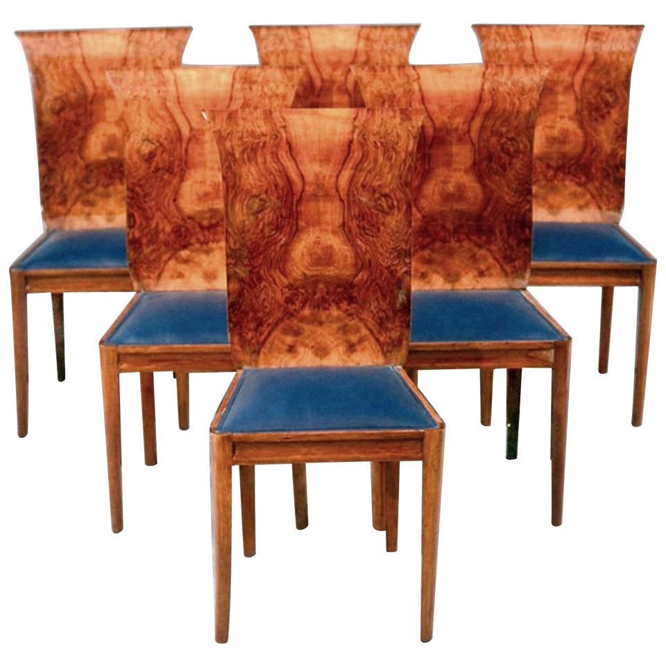 Set of Six Exquisite Art Deco Side Chairs For Sale