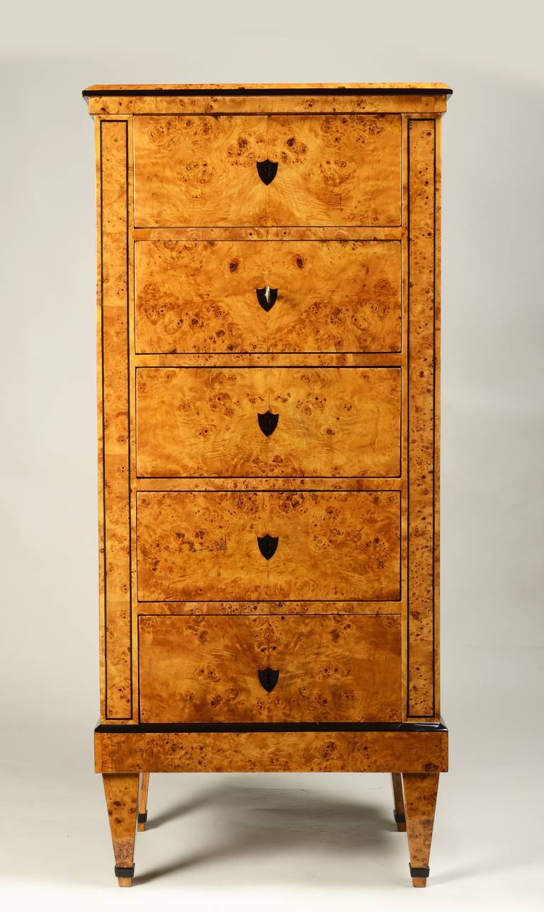 Tall Biedermeier, Five Drawer Chest