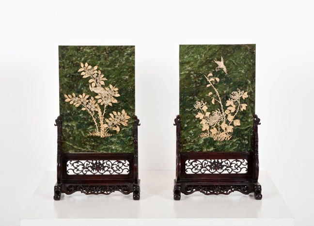 Pair of Spinach Jade Table Screens