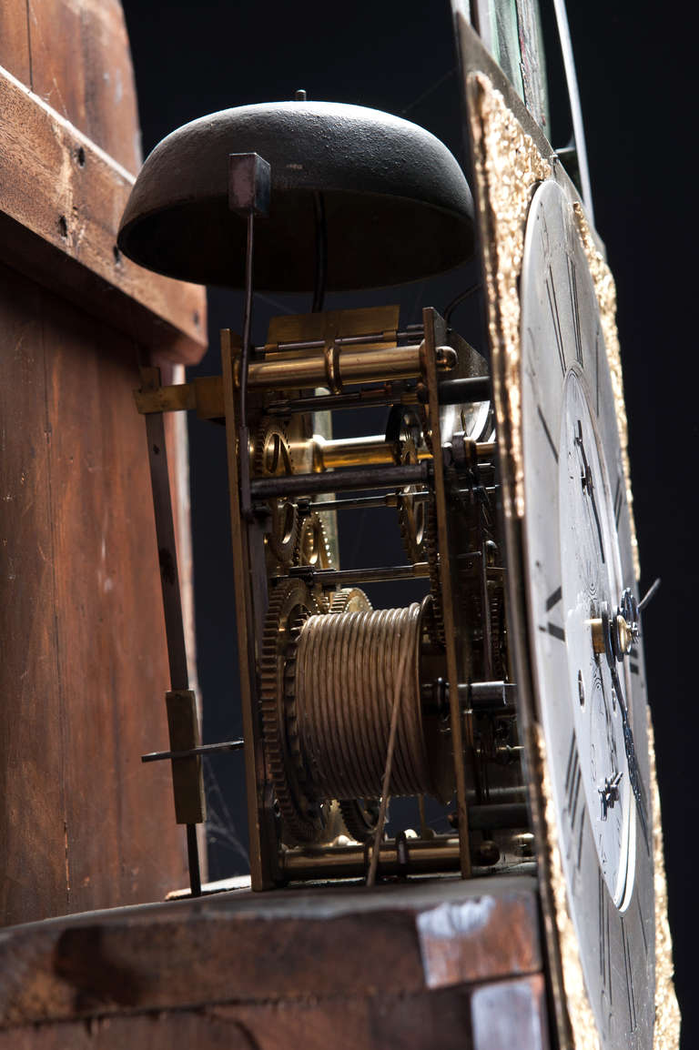 Chippendale Georgian Period Mahogany Brass and Silver Face Longcase Clock