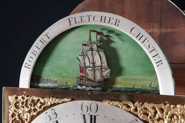 English Georgian Period Mahogany Brass and Silver Face Longcase Clock
