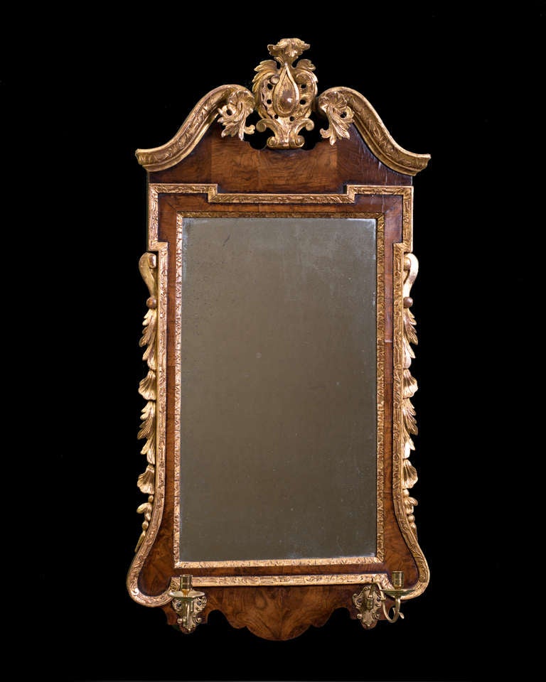George II Period Walnut and Giltwood Mirror