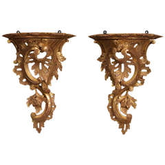 Pair of Reproduction Chippendale Carved Giltwood Wall Brackets