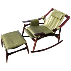 A Fine Brazilian Rosewood Rocking Chair and Ottoman. Circa 1960s