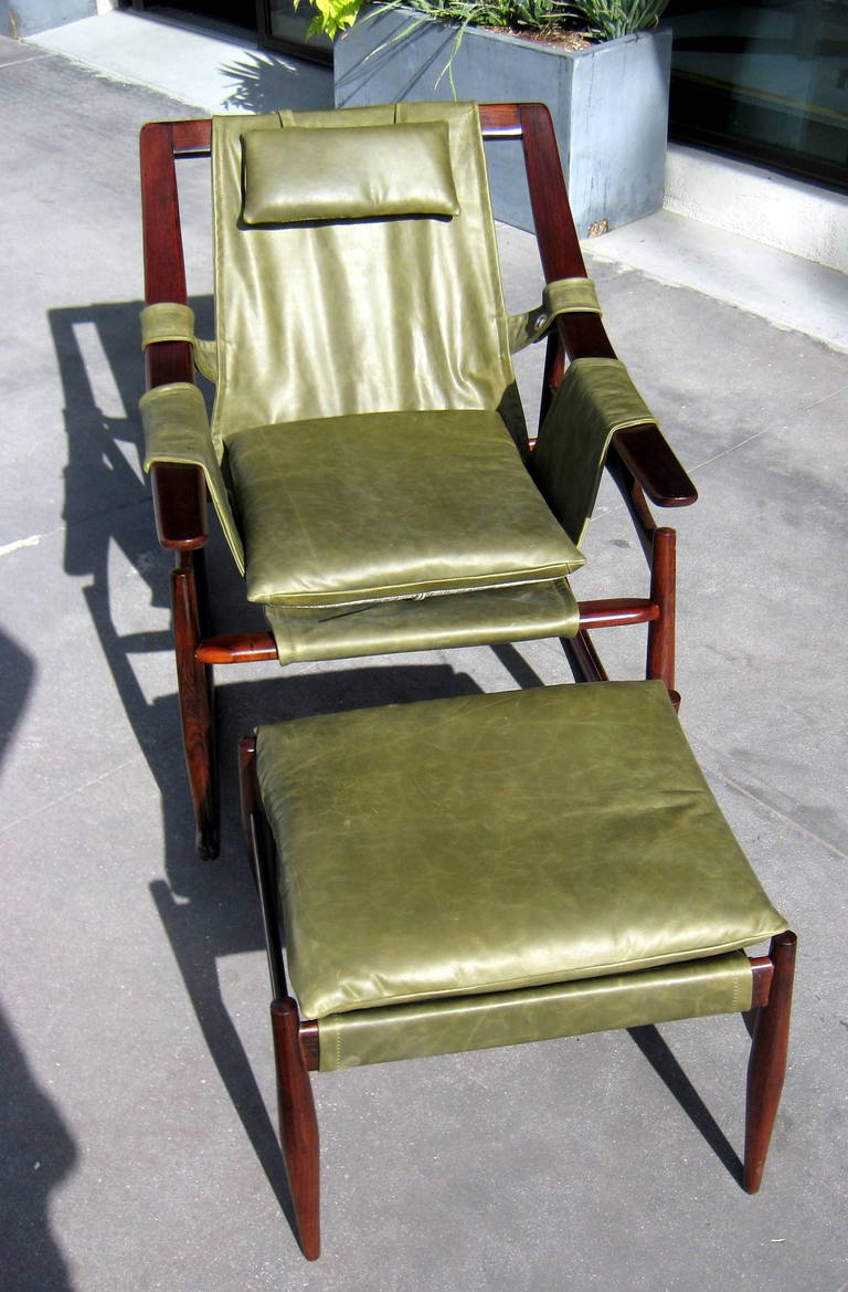 Mid-Century Modern A Fine Brazilian Rosewood Rocking Chair and Ottoman. Circa 1960s