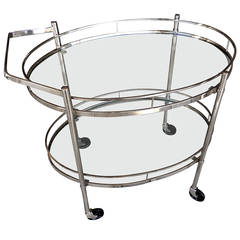 Nickel-Plated Oval Serving Cart Attributed to Maxwell-Phillips, circa 1950s