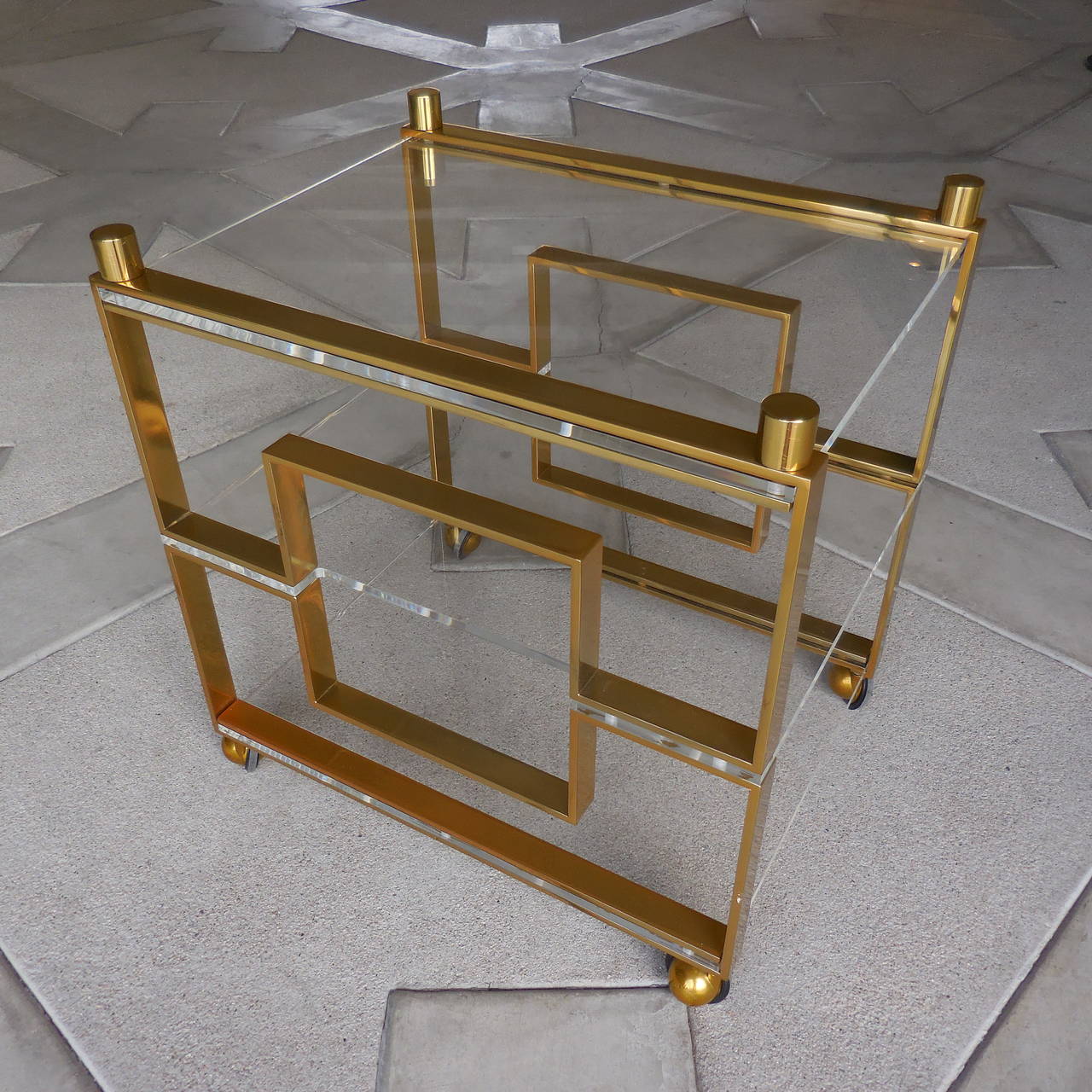 American Glamorous Brass and Lucite Bar Cart by Charles Hollis Jones