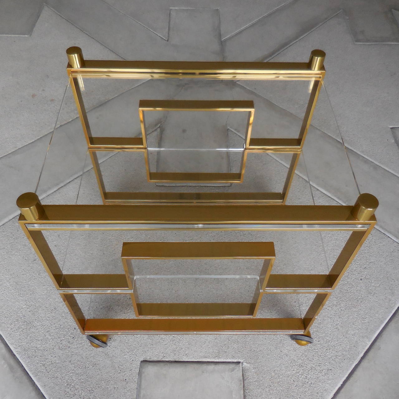Plated Glamorous Brass and Lucite Bar Cart by Charles Hollis Jones
