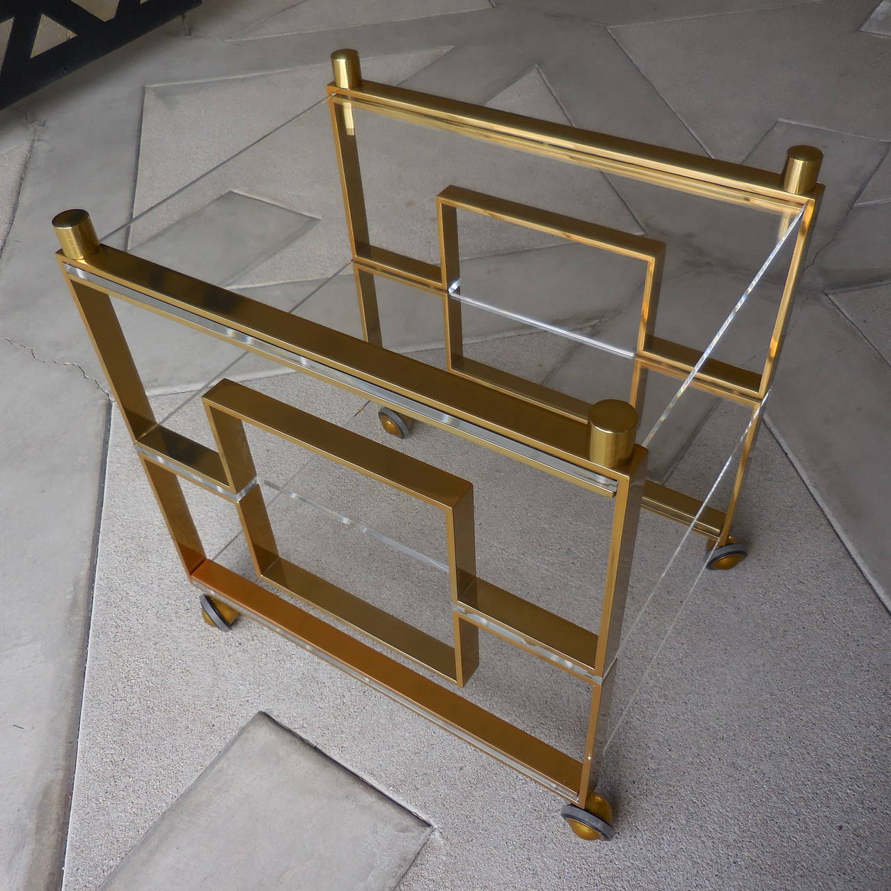 Glamorous Brass and Lucite Bar Cart by Charles Hollis Jones In Excellent Condition In Palm Springs, CA