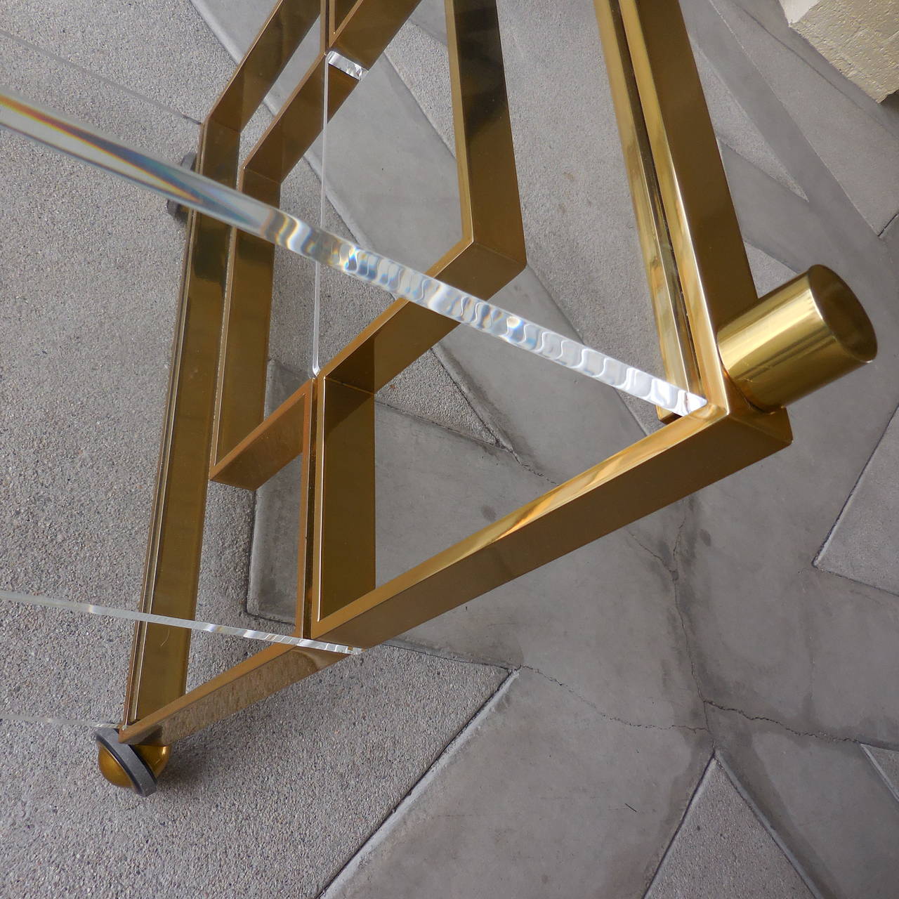 Contemporary Glamorous Brass and Lucite Bar Cart by Charles Hollis Jones