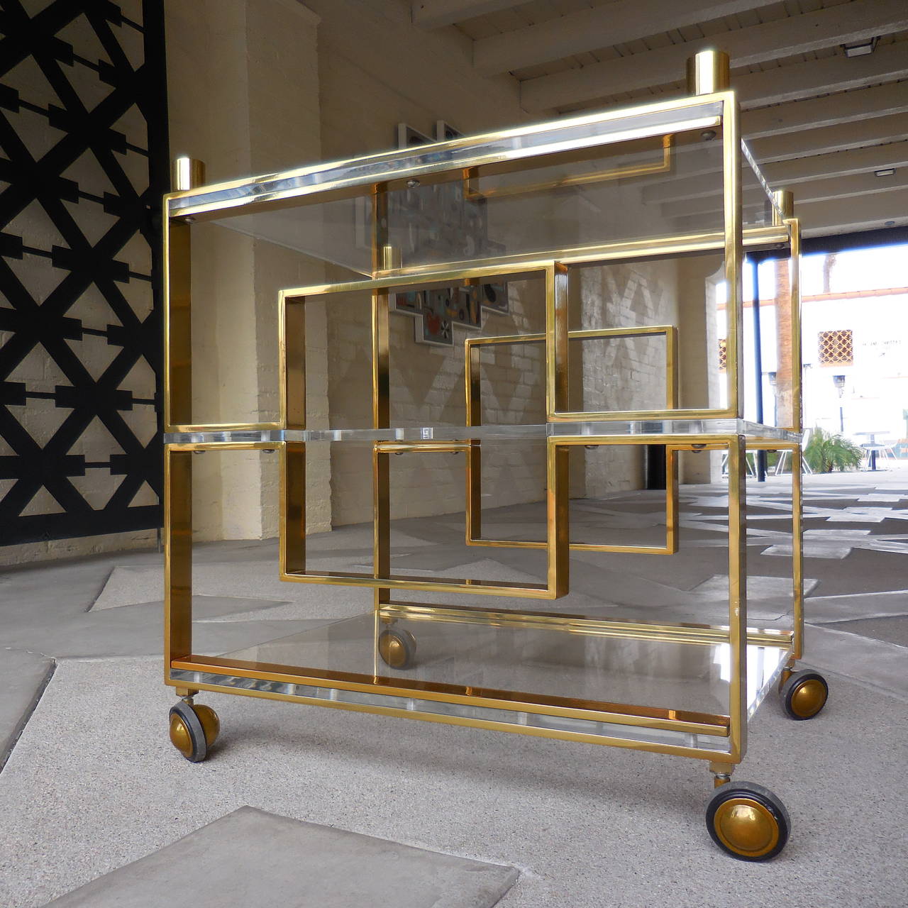 Glamorous Brass and Lucite Bar Cart by Charles Hollis Jones 3