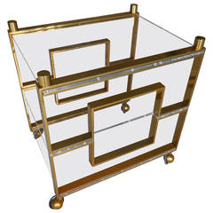 Glamorous Brass and Lucite Bar Cart by Charles Hollis Jones