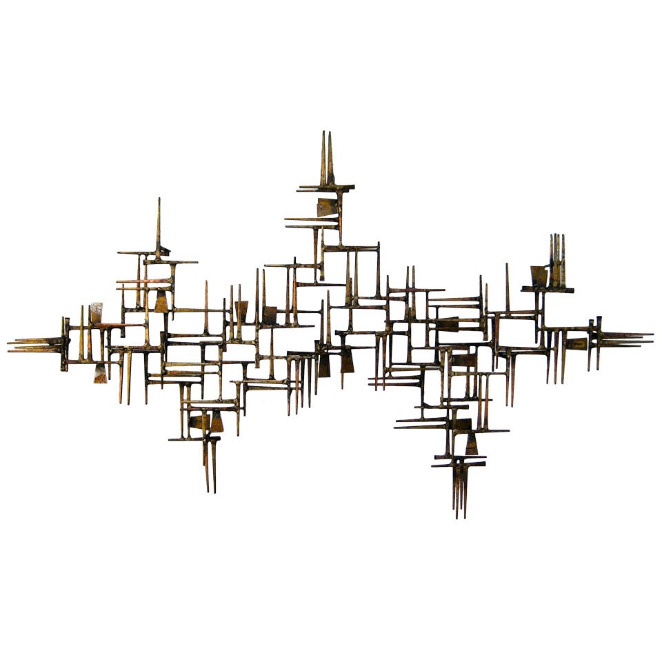 A Powerfully Composed Braised and Gilded William Bowie Wall Sculpture circa 1960s