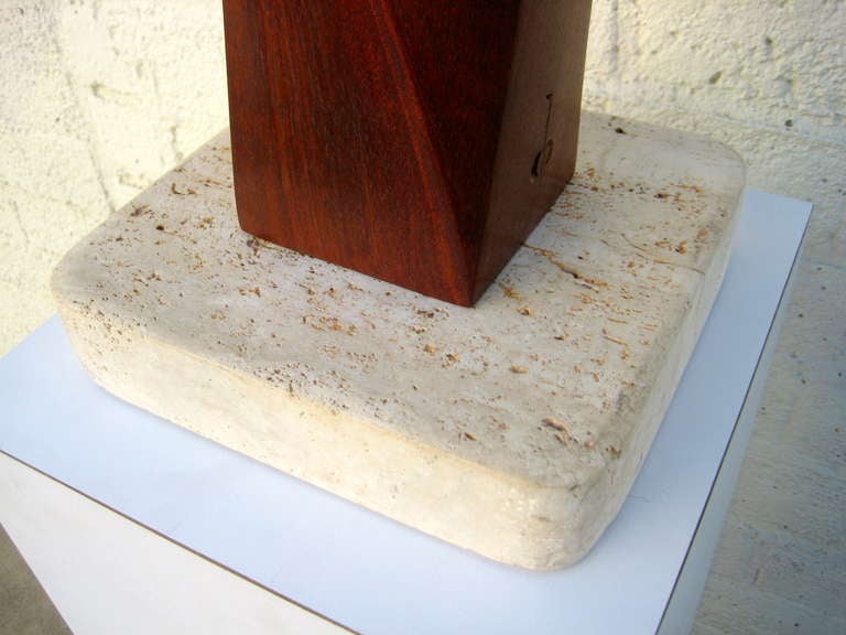 A Seductively Carved 1970's Mahogany Sculpture On Travertine Base. 3