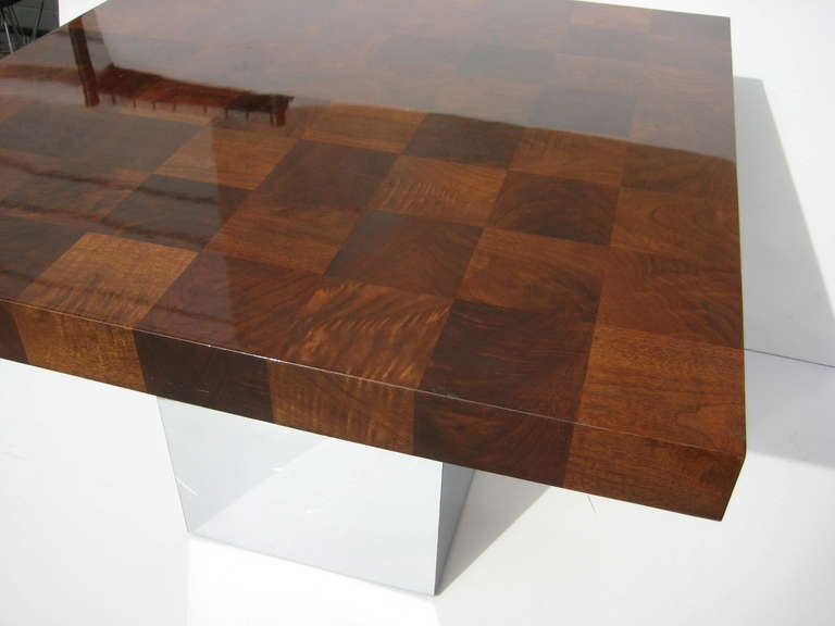 A 1970's Milo Baughman For Thayer Coggin Patchwork Burled Walnut Dining/games Table In Excellent Condition In Palm Springs, CA