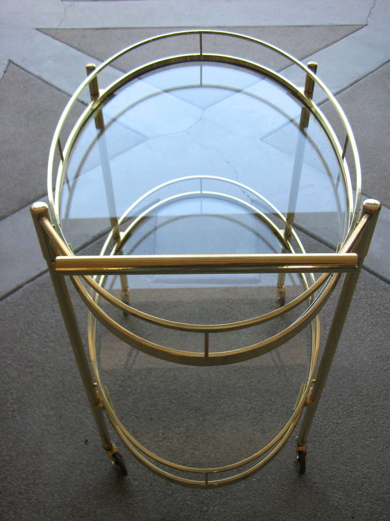 Art Deco A Maxwell-Phillips Solid Brass Oval Serving Cart