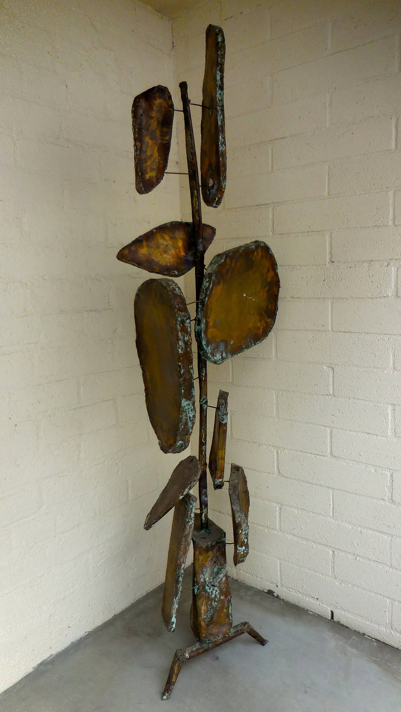 French Arresting Brutalist Verdigris Copper Floor Sculpture by Constantine Andreou