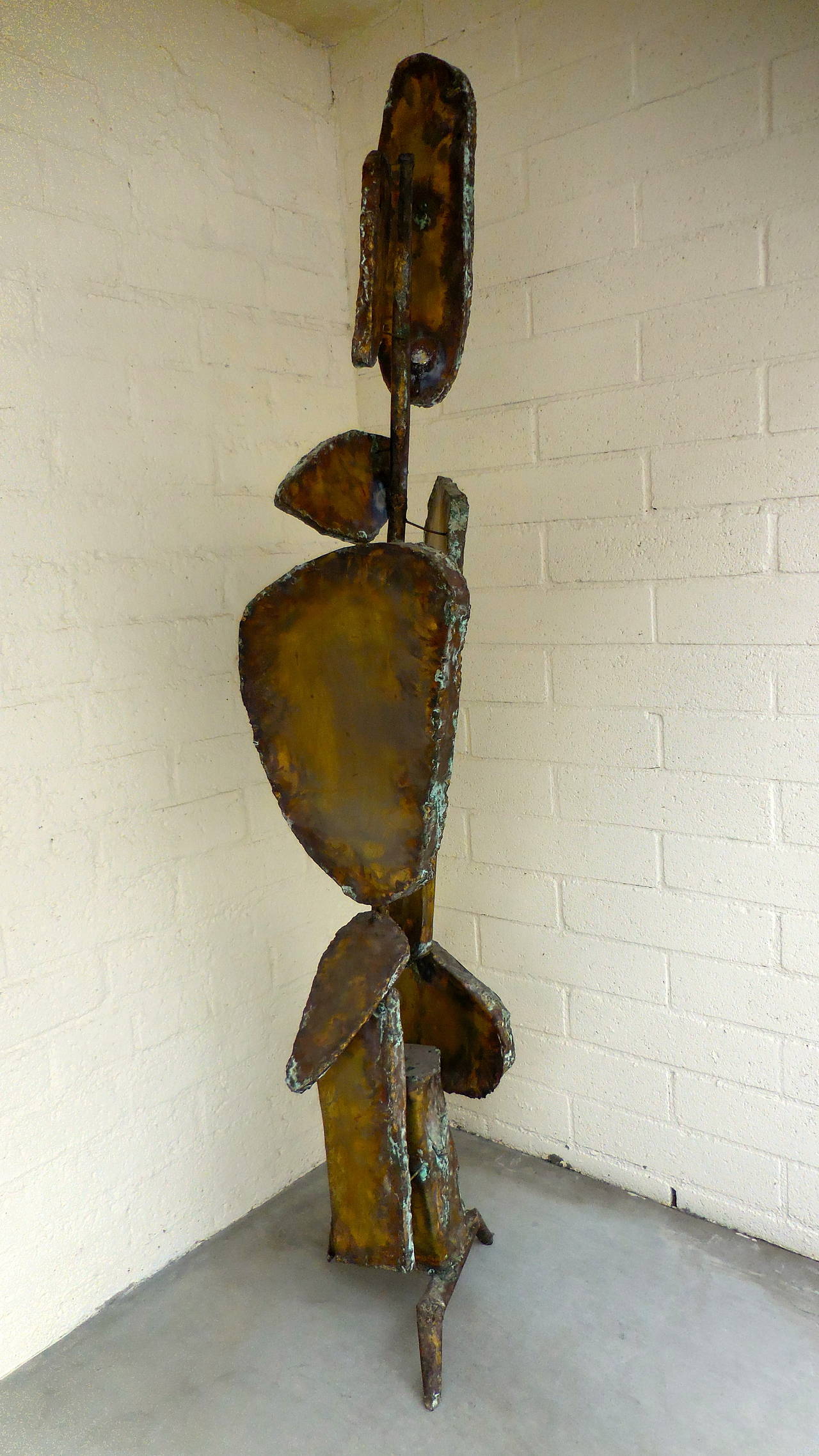 Arresting Brutalist Verdigris Copper Floor Sculpture by Constantine Andreou In Excellent Condition In Palm Springs, CA