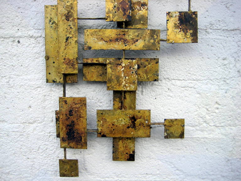 A vintage 1950's Peter Pepper Products gilded steel wall sculpture In Excellent Condition In Palm Springs, CA