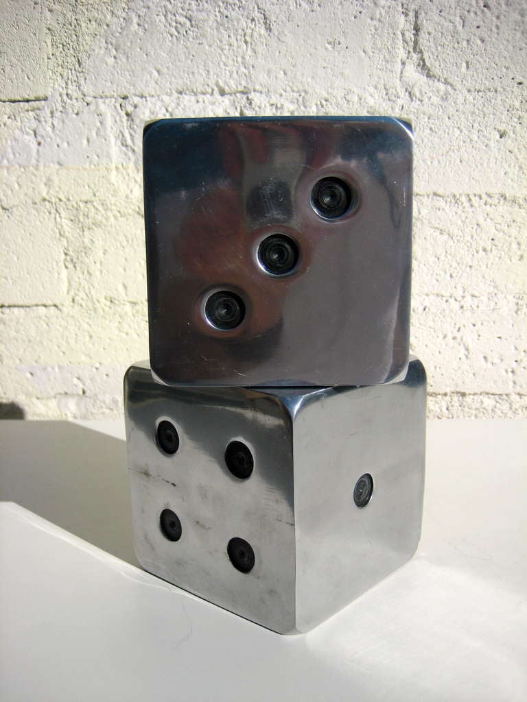 American A Pair of Oversized Chrome Plated Dice Bookends