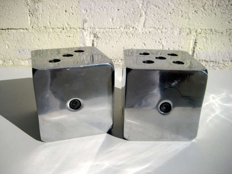 Mid-Century Modern A Pair of Oversized Chrome Plated Dice Bookends