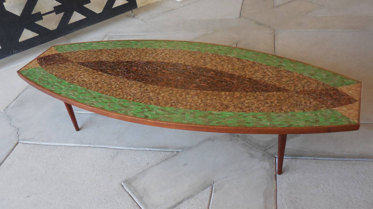 Mid-Century Modern Dynamic Hand Laid Glass Mosaic Tile and Walnut Coffee Table  Circa 1950s For Sale