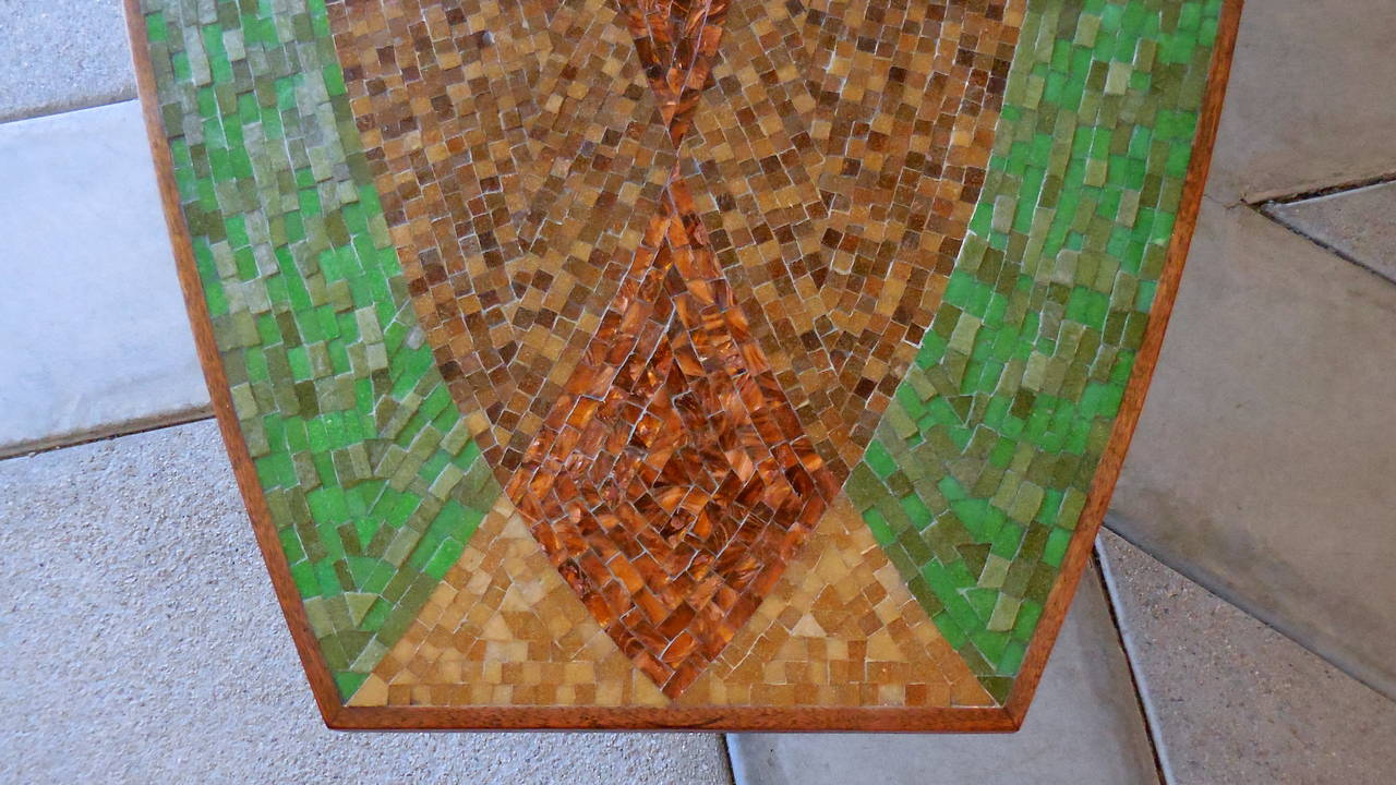 Dynamic Hand Laid Glass Mosaic Tile and Walnut Coffee Table  Circa 1950s In Excellent Condition For Sale In Palm Springs, CA