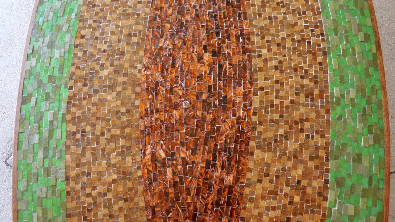 Mid-20th Century Dynamic Hand Laid Glass Mosaic Tile and Walnut Coffee Table  Circa 1950s For Sale