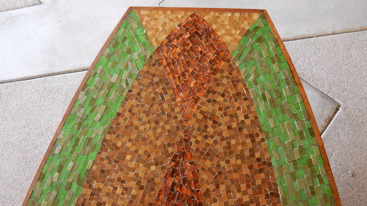 Art Glass Dynamic Hand Laid Glass Mosaic Tile and Walnut Coffee Table  Circa 1950s For Sale