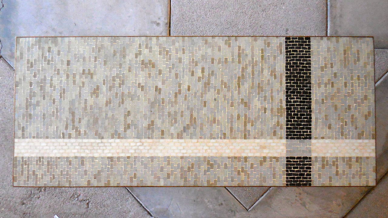 Mid-Century Modern Handsome Italian Mosaic Top all Brass Body Coffee Table, circa 1950s