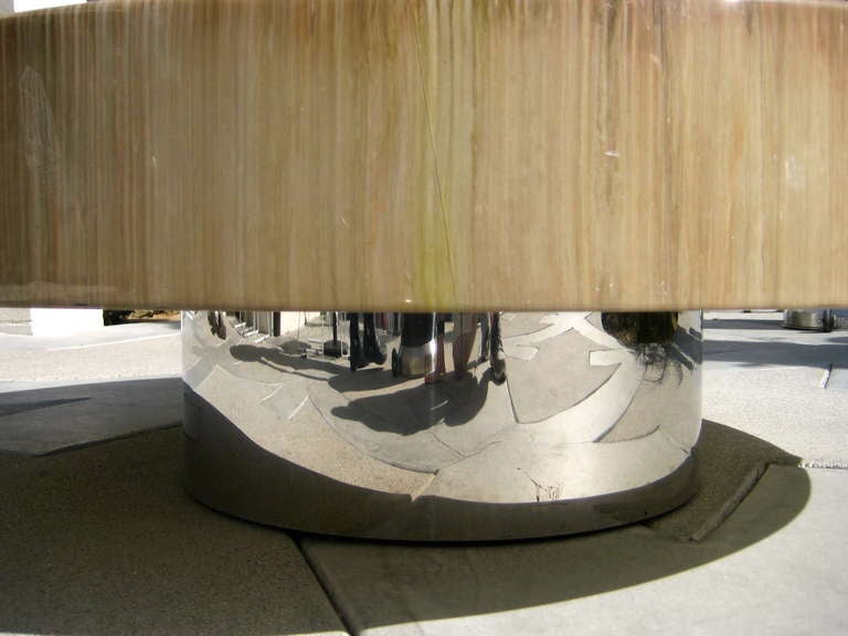 American An Enamel Lacquered Floating Circular Coffee Table on a Deeply Recessed Chrome Base circa 1970s