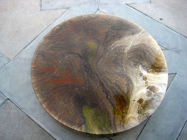 An Enamel Lacquered Floating Circular Coffee Table on a Deeply Recessed Chrome Base circa 1970s 2