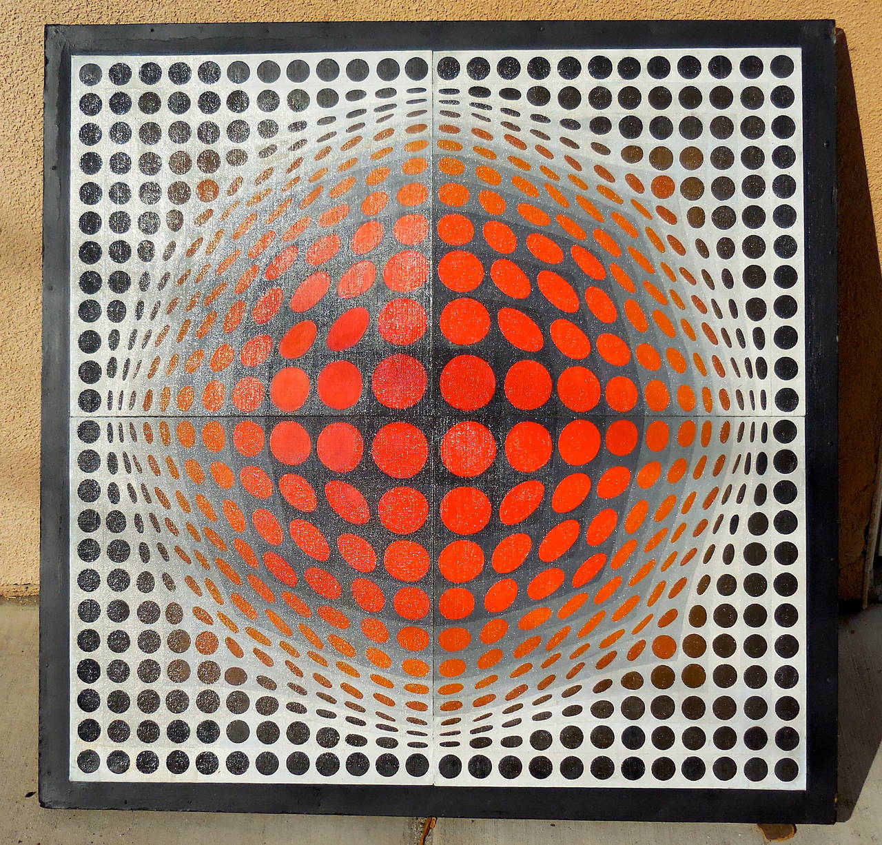 This original 1970s acrylic paint on Masonite composition is an incredibly competent anonymous version inspired by Victor Vasarely's 