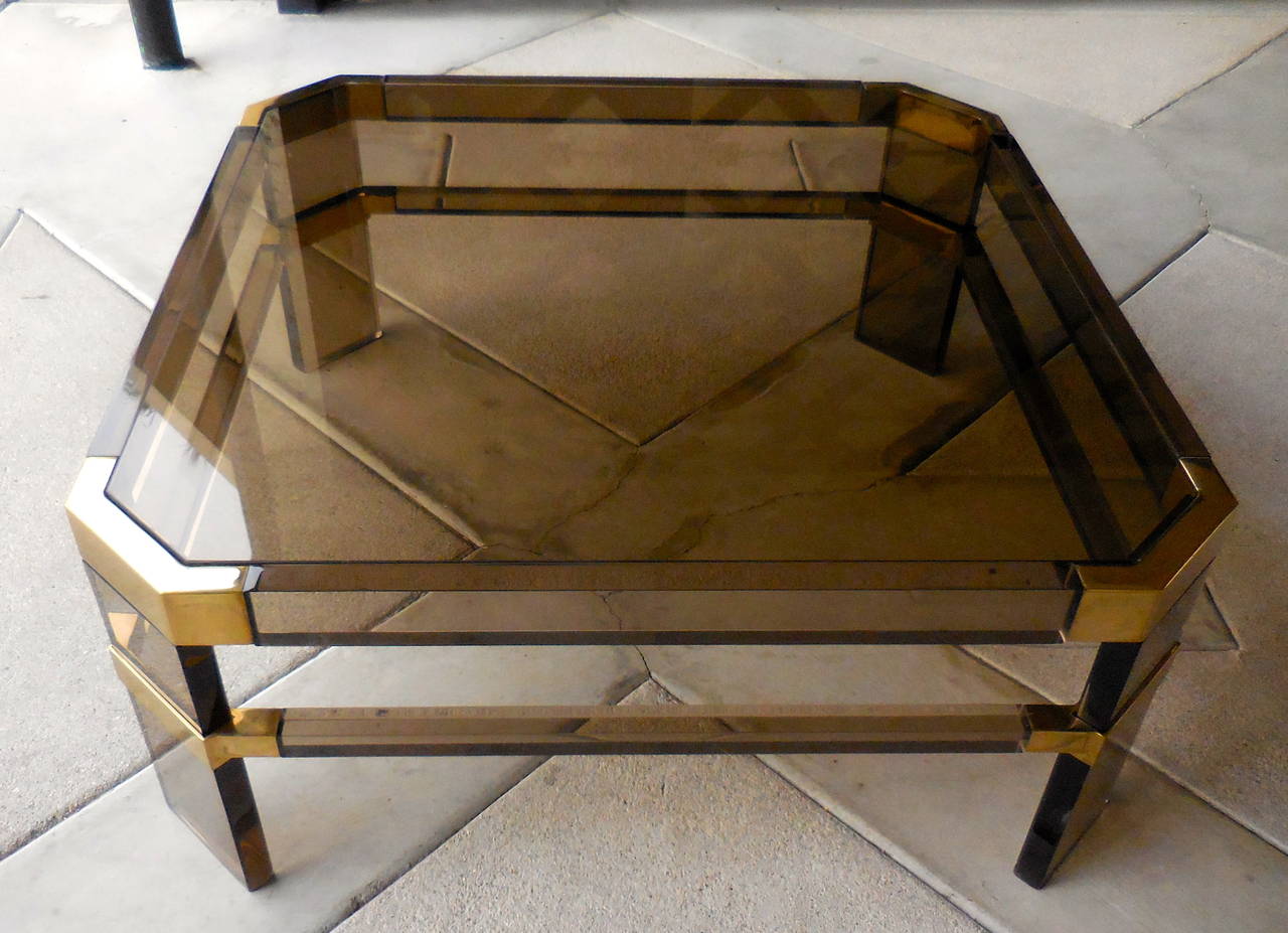 Bronzed Distinguished Smoked Acrylic Metric Line Coffee Table by Charles Hollis Jones For Sale