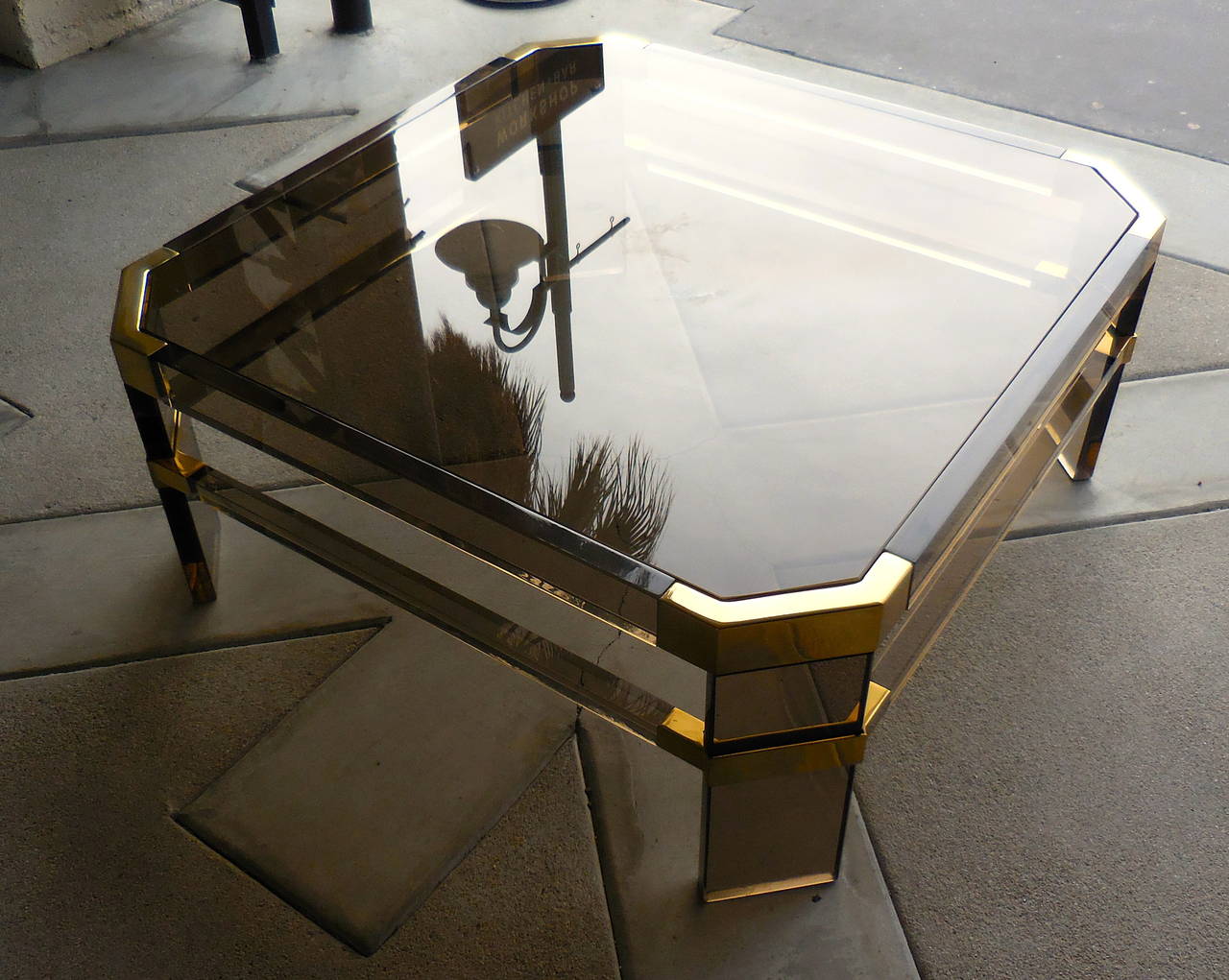 American Distinguished Smoked Acrylic Metric Line Coffee Table by Charles Hollis Jones For Sale