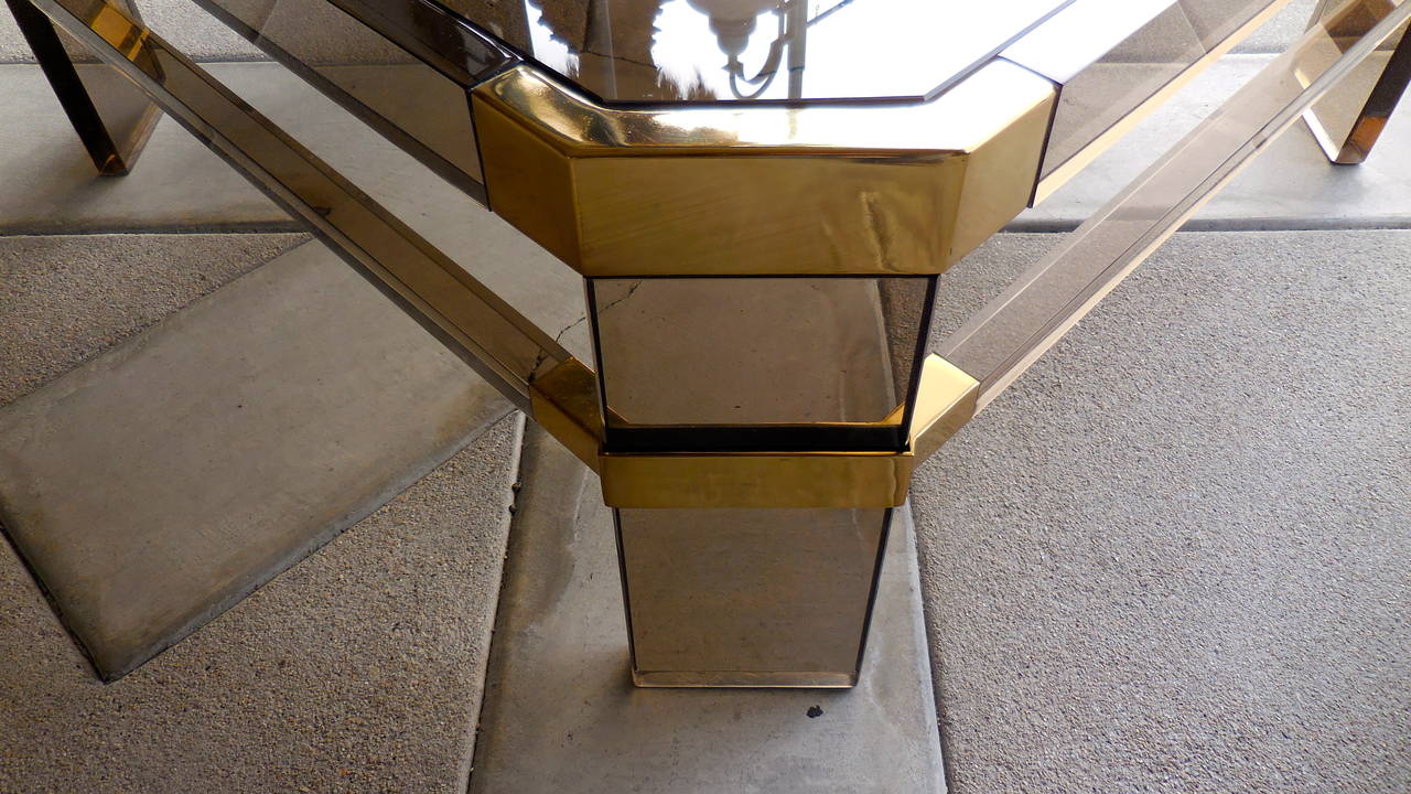 Brass Distinguished Smoked Acrylic Metric Line Coffee Table by Charles Hollis Jones For Sale