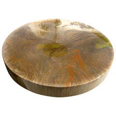 An Enamel Lacquered Floating Circular Coffee Table on a Deeply Recessed Chrome Base circa 1970s