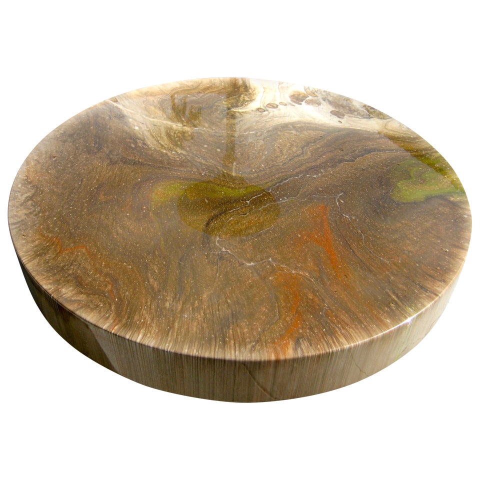 An Enamel Lacquered Floating Circular Coffee Table on a Deeply Recessed Chrome Base circa 1970s
