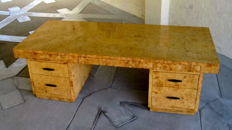 A Large and Impressive Custom Made Mappa Burl Executive Desk Attributable to Monteverdi Young C. 1970s