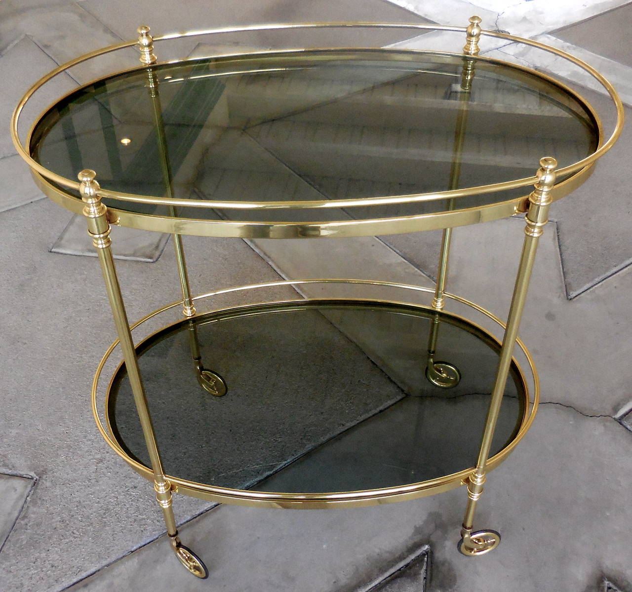 Mid-Century Modern Fine Quality Solid Brass Oval Serving Cart, circa 1950s