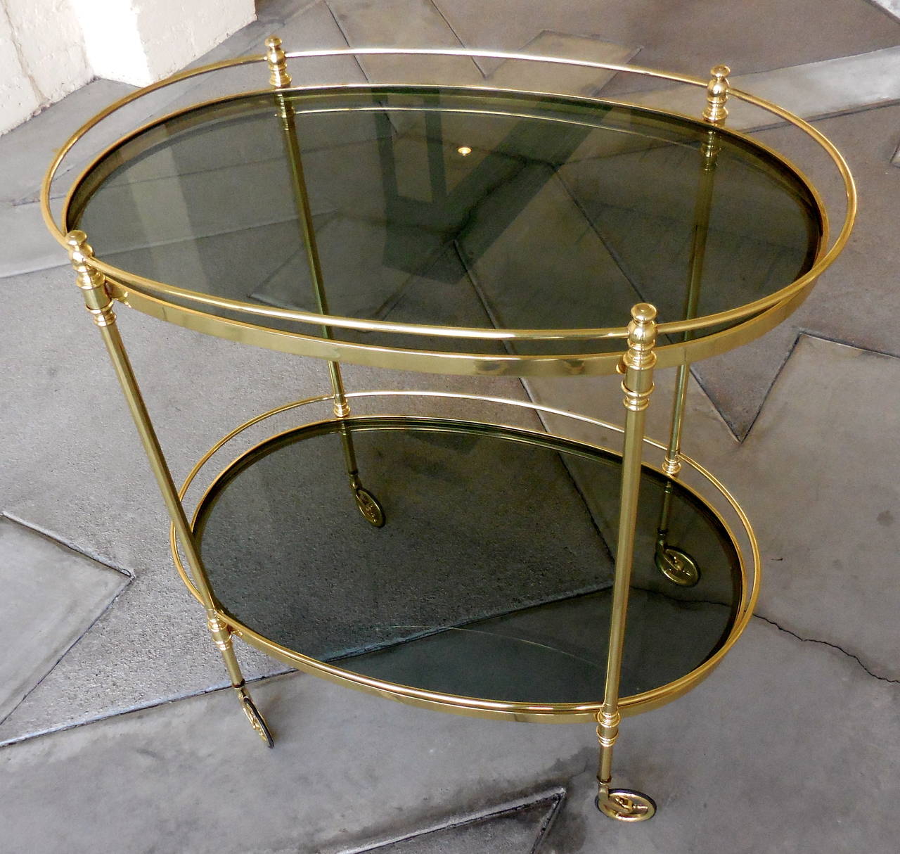 Italian Fine Quality Solid Brass Oval Serving Cart, circa 1950s