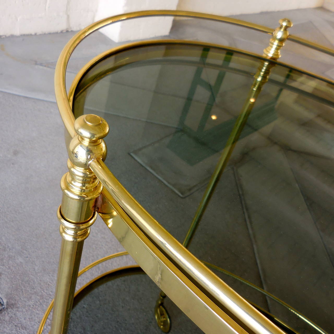 Fine Quality Solid Brass Oval Serving Cart, circa 1950s In Excellent Condition In Palm Springs, CA