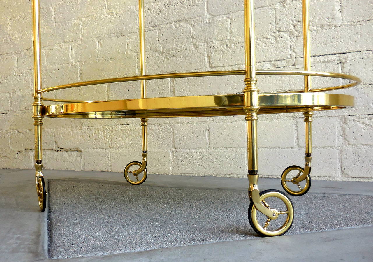 Fine Quality Solid Brass Oval Serving Cart, circa 1950s 4