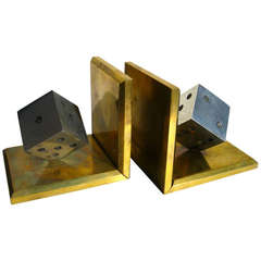 Pair of Bronze and Steel "Rolling Dice" Bookends