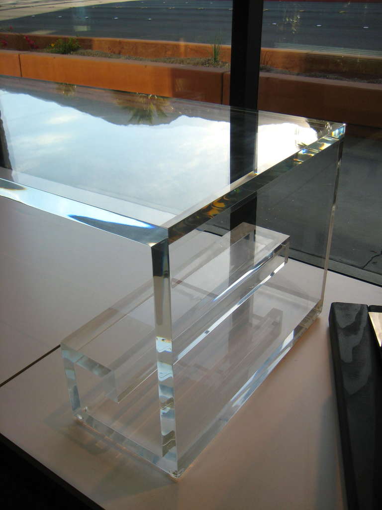 Custom Made Lucite Greek Key Coffee Table By Carmichael In Excellent Condition In Palm Springs, CA