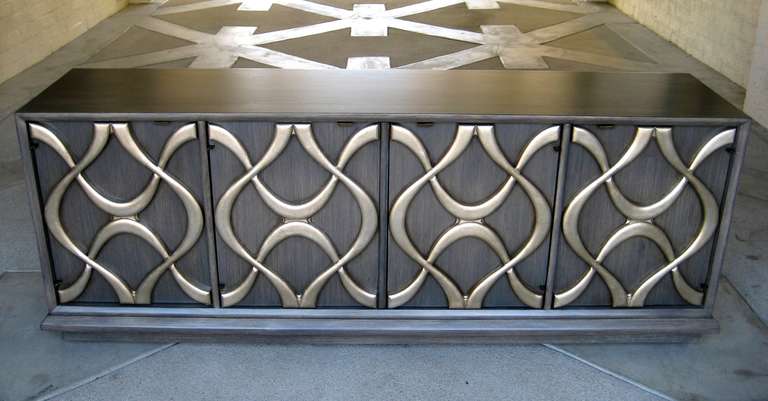 Mid-Century Modern A 1970s Sculpted Facade Silver Leaf Credenza by American Manufacturer Stanley