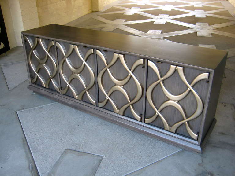 A 1970s Sculpted Facade Silver Leaf Credenza by American Manufacturer Stanley 4